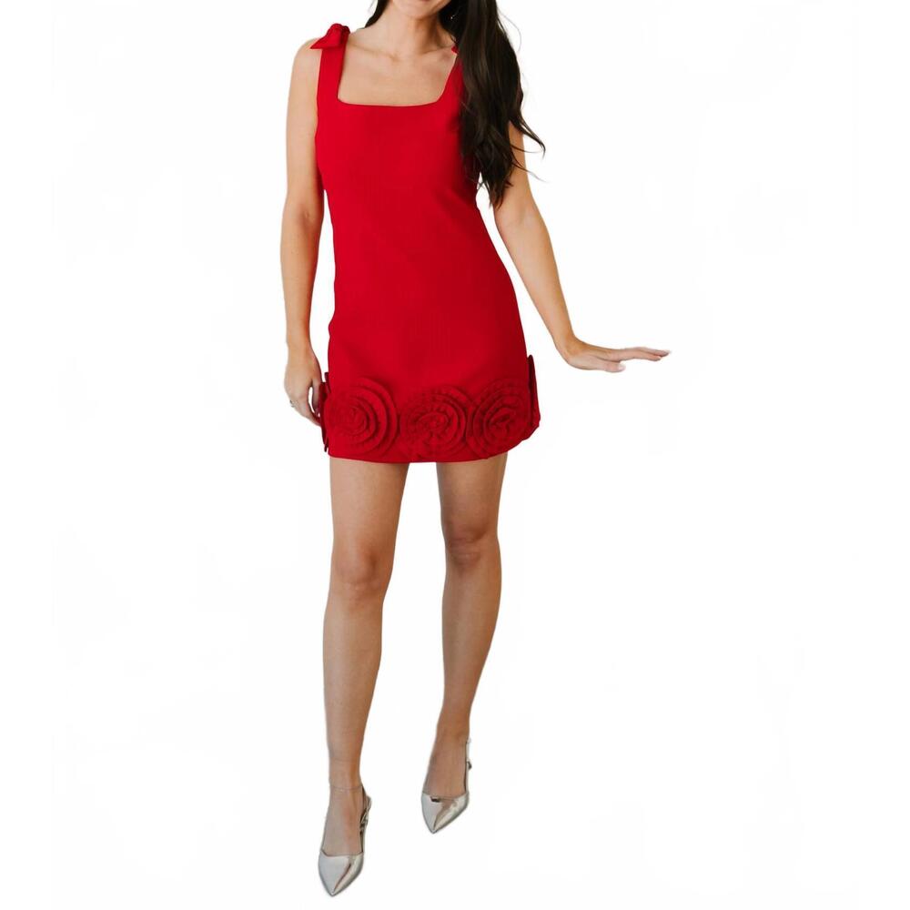 NEW INA FASHION rosette trimmed mini dress in red - Picture 5 of 6